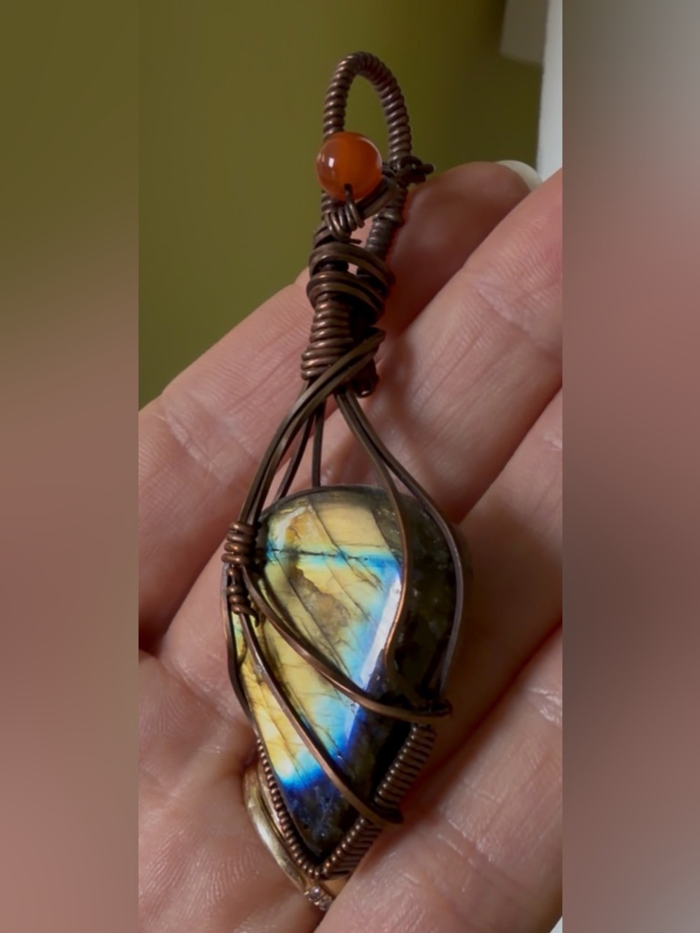 Copper Wrapped Labradorite Necklace - Picture 7 of 11